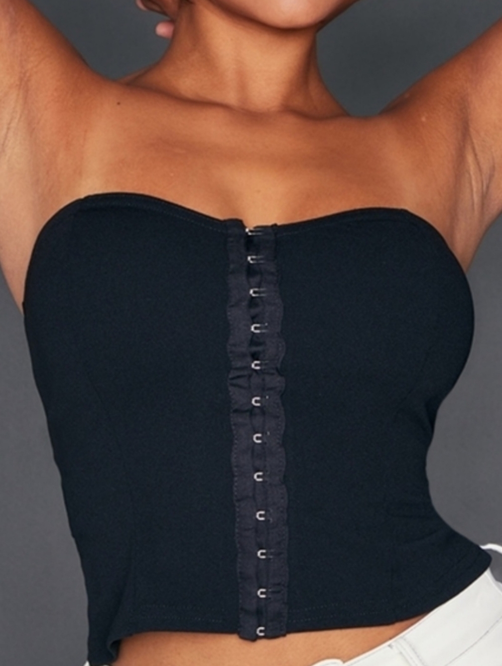 New! PrettyLittleThing Classic Black Hook & Eye Bandeau Corset Top US 10